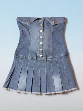 GENERATION KISS DOLLS KILL STRAPLESS PLEATED DENIM MINI DRESS SIZE MEDIUM